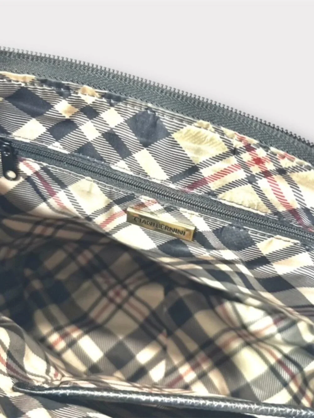 Giani Bernini Womens Leather Hobo Bag Purse Plaid Lining Black Pebble Leather - Picture 14 of 14